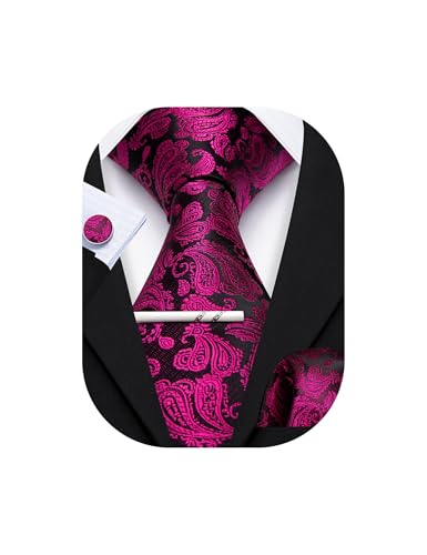 Image of YOHOWA Mens Ties Set Wedding Paisley Neckties with Handkerchief Cufflinks Formal Business