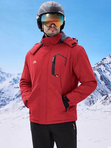 Image of WULFUL Men's Ski Jackets Warm Winter Snow Windbreaker Resistant Snowboard Fleece Coat Mountain Waterproof Parka with Hood