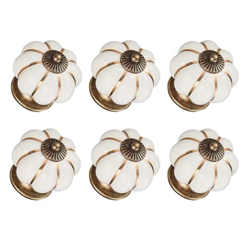CYILIUEN 6 pomos de cerámica de calabaza blanca con junta de tornillo y destornillador, mango de cerámica para muebles decorativos