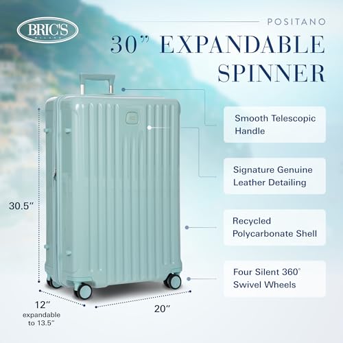 Image of Bric's Positano Spinner - Expandable Luxury Checked Luggage With Spinner Wheels - Lightweight Suitcases Made From Durable Polycarbonate - Protector Cover Included - 30 Inch, Light Blue