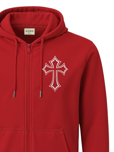 Image of ADRO Men's Regular Fit Zip-Up Hoodie for man | 320 GSM Cotton Poly Fleece Zipper Sweatshirt with Soft Fabric & Printed Hoodies