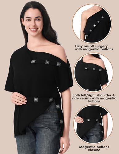 Post Shoulder Surgery Recovery Shirt with Magnetic Buttons for Women Crew Neck Tear Away Shirts for Shoulder Surgery for Men3