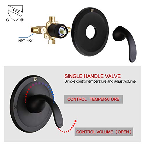 Pop Sanitaryware Black Dual-Function Shower Faucet Set With Valve Bathroom High Pressure 35 Setting Dual 2 In 1 Shower System With Handheld Showerhead 3-Way Water Diverter Shower Trim Kit #TOP4