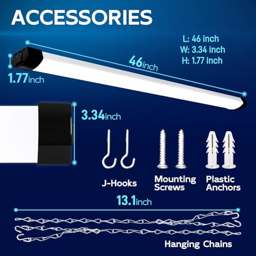 Image of hykolity 4FT 120W LED Shop Light Linkable,13000LM(400w Equivalent) | Utility Shop Lights for Garages, Workshops, Basements, Hanging or FlushMount, with Power Cord and Pull Chain,ETL,2 Pack