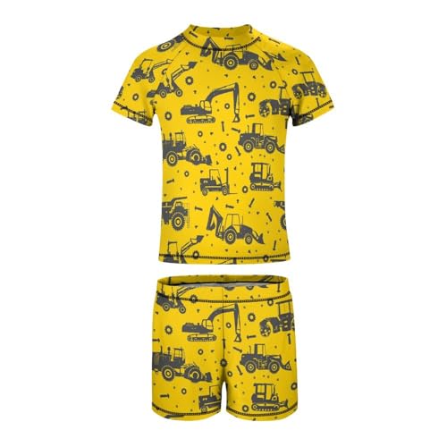 Cartoon Excavator and TractorChildren's Swimsuits Boys Two Piece Suit7-9Y（120cm）2