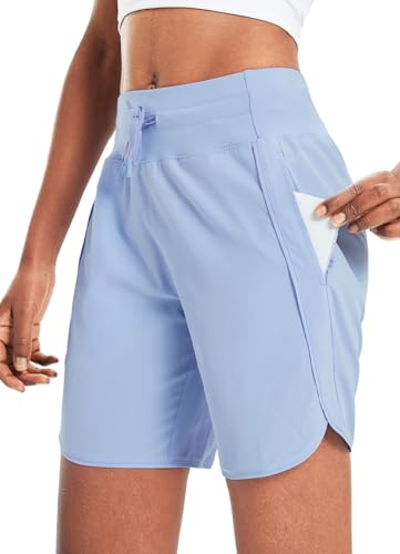 baleaf Women's 7" Athletic Long Running Shorts Workout Gym Quick Dry Hiking Shorts High Waisted Zipper Pocket