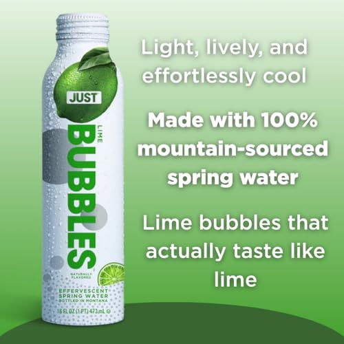 Image of JUST Bubbles Lime - Pure Premium Sparkling Spring Water in a Fully Recyclable Reusable Eco-Friendly Bottle - 100% Mountain-Sourced Carbonated Water with Naturally Occurring Minerals, 16 Fl Oz (Pack of 12)