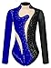 iiniim Women's Rhinestone Ballet Dance Leotard Mesh Long Sleeve Gymnastics Leotards Bodysuit Tops Dancewear Black&Royal Blue #2 XX-Large