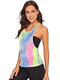SweatyRocks Women's Sleeveless Flowy Loose Fit Racerback Yoga Workout Tank Top Tie Dye Blue S