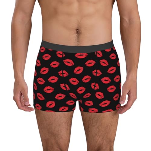 Sexy Red Lips Kiss Print Boxer Briefs For Men Breathable Underwear-