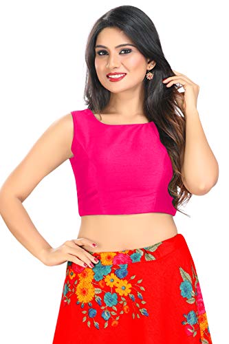 Image of Vamas Women's Silk Solid Sleeveless Readymade Saree Blouse (VFJ-45)