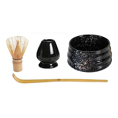 Japanese Matcha Set With Whisk And Bowl, Matcha Tea Ceremony Accessory Kit, Whisk, Black Ceramic Bowl, Black Whisk Holder, Traditional Scoop, Perfect Set To Prepare A Traditional Cup Of Matcha #TOP6