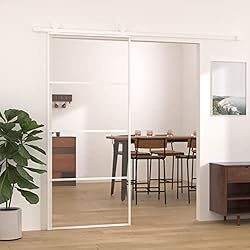 Norheim Puerta Correder ESG Vidrio y Aluminio Puertas Correderas de Cristal, Abrir y Cerrar Silenciosamente, Sólido y Seguro, Blanco Transparente 90x205 cm 3 Barras Horizontales