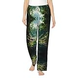 WZYCWB Tropical Rain Forest Prints Damen-Flanell-Pyjama, Herbst/Winter, Loungewear, Schwarz , 4XL