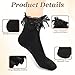 Exclaith 2 Pairs Ruffle Ankle Socks Women Black and White Laces Ruffle Sock Big Frilly Cotton Sock Cute Princess Ankle-Dress Lace Socks with Bow