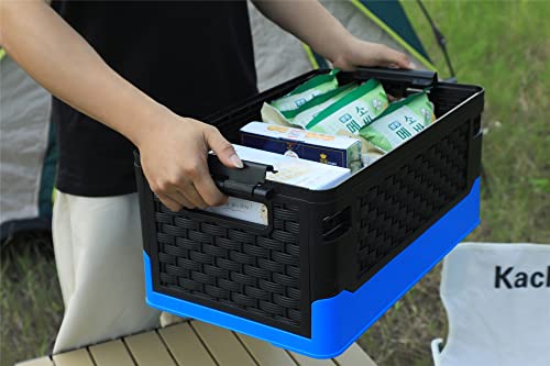 Richang 3-Pack 38L Lidded Collapsible Storage Bins Folding Plastic Stackable Utility Crates Foldable Storage Container Storage Box, Sky Blue And Black #TOP5