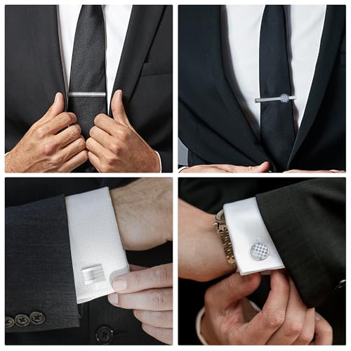 Image of UJOY Mens Tie Clip and Cufflink Set 12 PCS, Shirts Necktie Bar Pins Cuff Link Buttons, Wedding Businesss Gift for Men