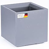 KONZEPT Macetero grande con ruedas, 40 × 40 × 40 cm, gris en aspecto de hormigón, de material 100% reciclado, para interiores y exteriores, portátil, ideal para jardín, terraza, balcón y sala de estar