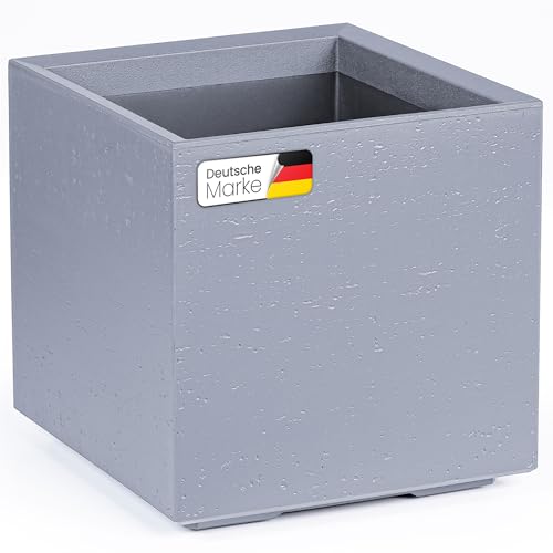 KONZEPT Macetero grande con ruedas, 40 × 40 × 40 cm, gris en aspecto de hormigón, de material 100% reciclado, para interiores y exteriores, portátil, ideal para jardín, terraza, balcón y sala de estar