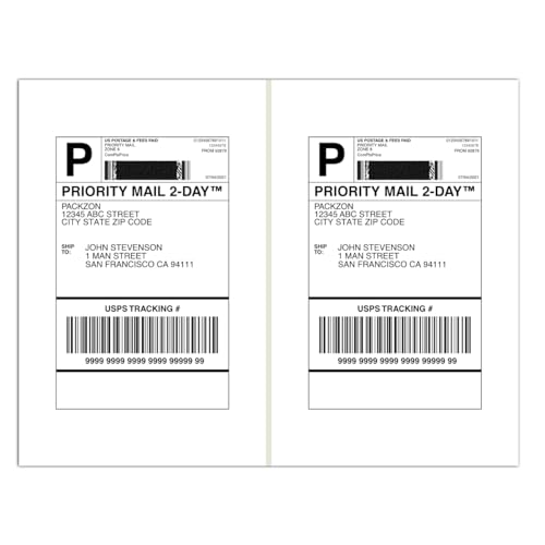PACKZON Shipping Labels with Self Adhesive, Square Corner, for Laser & Inkjet Printers, 8.5 x 5.5 Inches, White, Pack of 1000 Labels by PACKZON - Used condition - US$26.09