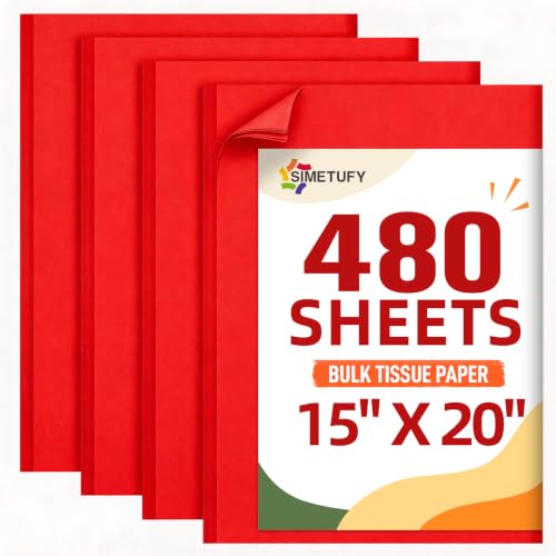 Simetufy Red Tissue Paper for Gift Bags 480 Sheets 15x20 Red Wrapping