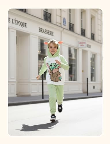 Disney Baby Boys' 2 Piece Hooded Top Sweatshirt & Jogger Set Toddler Yoda Cosplay Costume Boy Pant Sets Long Sleeve Pullover Hoodie Sweatsuits Top & Pants Winter Light Green Outfits Set Size 2 Years - image 4