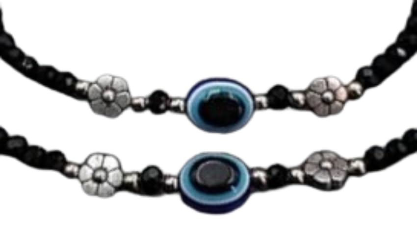 Silver Oxdised Evil Eye Black Beads Anklets/Najariya for Womens and Girls – Adjustable Size Anklet-Flower Design (B0D761CRZ2) Amazon Price History, Amazon Price Tracker