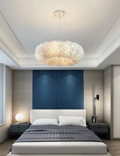 Lustre plumes blanches 80 cm suspension chambre moderne - 4