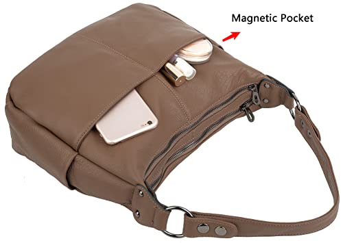 Yaluxe Women's Double Zipper Shoulder Bag Cowhide Leather Small Handbag With Multiple Pockets #TOP2