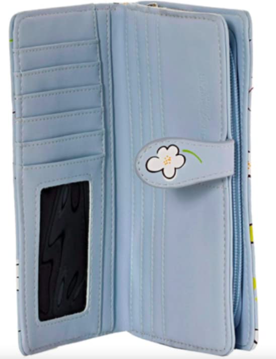 Shag Wear Bumble Bee Honeycomb Large Wallet for Women and Teen Girls Vegan Faux Leather Blue 7"4