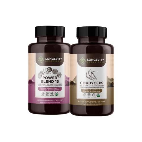 Longevity Botanicals Cordyceps + Power 15 Mushroom Blend Extract Capsules For Energy, Stamina And Overall Immune Support #TOP28