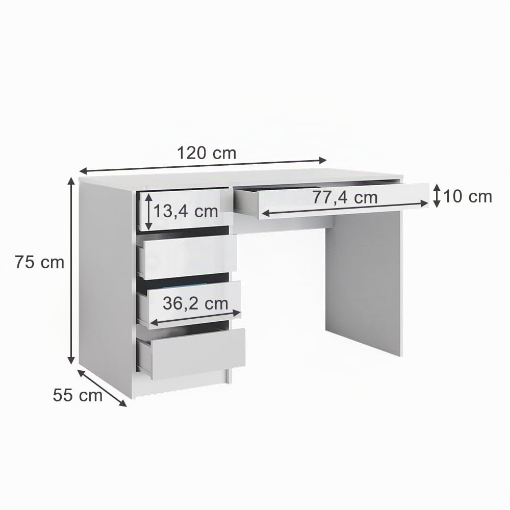Vicco tavolo da toeletta Sherry, Bianco lucido, 120 cm senza specchio