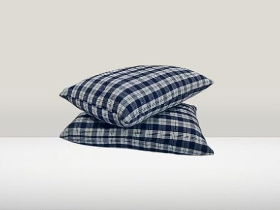 Unite Source 100% Cotton Fabric Black Hosiery Medium Hard Cotton Bed Pillow for Real Perfect Neck Support (16" x 26") (US-Micro Blue Check) (3)
