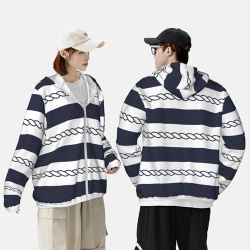 Peynir Navy Nautical Stripes And Ropes Men'S Women'S Sun Protection Zip Hoodie Upf 50+ Sun-Proof Hooded Jacket3
