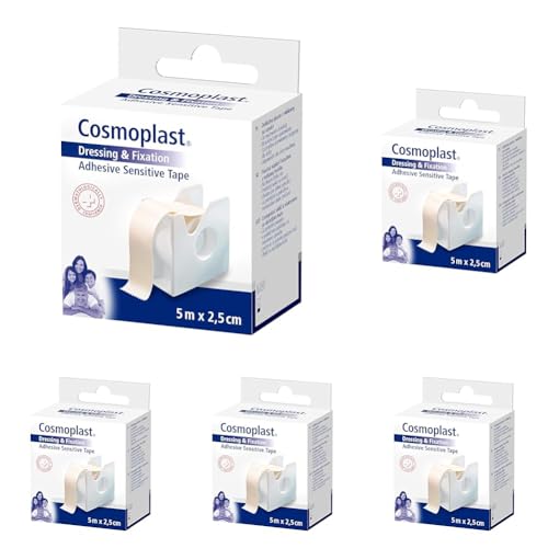 Cosmoplast Sensitive Esparadrapo de papel suave, 5 x 2.5 cm (Paquete de 5)