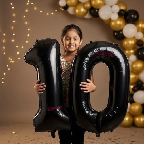 Image of Balloonistics Black 40-Inch Foil Number 10 Balloon - Helium or Air Fill for 10th Birthday, Anniversary, Party Decoration, Photo Booth Backdrop, Cake Table Decor