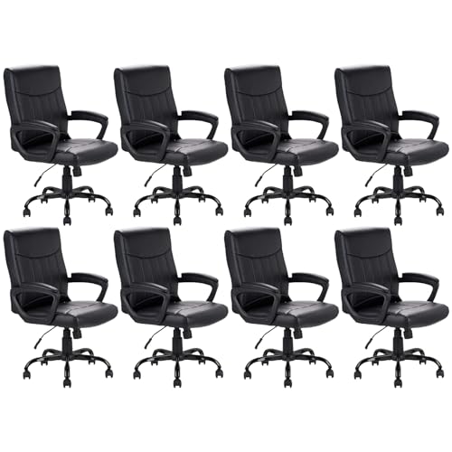 Image of CLATINA Leather Ergonomic Office Chair with Lumbar Support and Padded Armrestes, Swivel Rolling Executive Mid Back Computer Task Desk Chair for Home, Conference, Waiting Room, Black, 8 Pack