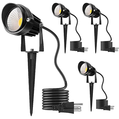 Kooplicht Outdoor Led Warm White Spot Lights, 3000K Landscape Spotlights, 12W Ip65 Waterproof Garden Lights, Metal Case Cob Lighting With Spiked Stand For Lawn Decorative Lamp Us 3- Plug (4 Pack) #TOP8
