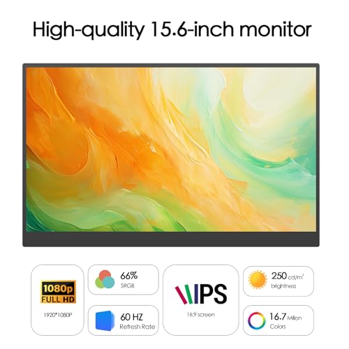 Image of 15.6 inch Portable Monitor FHD 1080p IPS 60hz Plug & Play， | Ultra Slim Travel Monitor Built-in Kickstand Type-C HDMI，Second Screen for Laptop MacBook Phone Xbox Switch