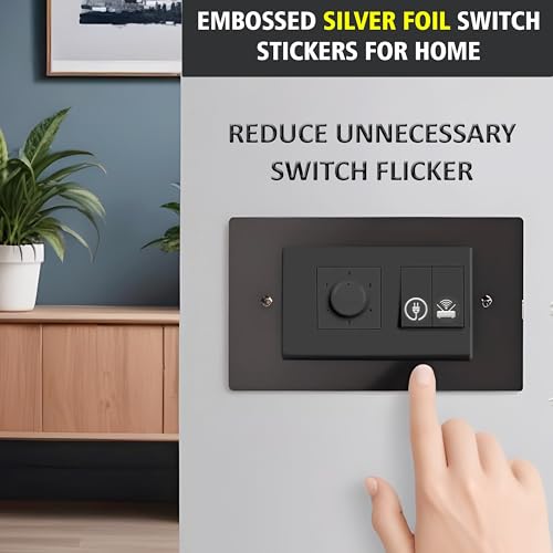 Image of Premium Silver Foil Embossed Switch Stickers for Switch Board | Pack of 330 Stickers for Home Including Fan, Light and Many More