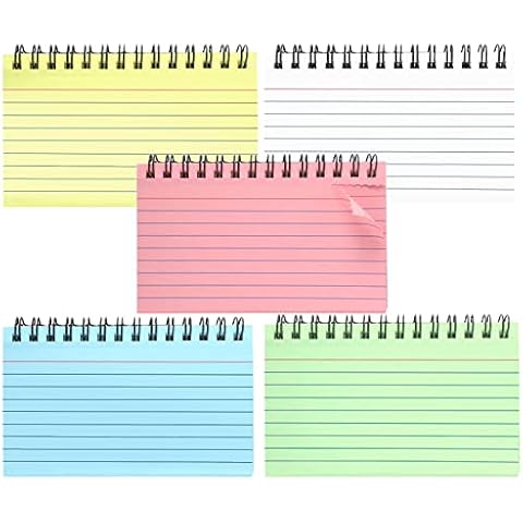Kcmell 5 Pack Colored Index Cards, 3 x 5 Inches Flash Cards Revision Cards, Multicolor Spiral Bound Ruled Lined Record Cards for School Learning, Meeting, Memory, Recipe Cover