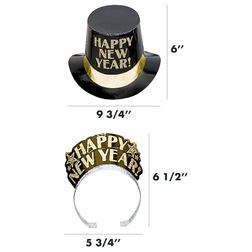 Amscan Midnight Elegance Black, Gold And Silver 2023 New Year's Eve Party Decorations Supplies For 10, Includes Top Hats And Tiaras #TOP3