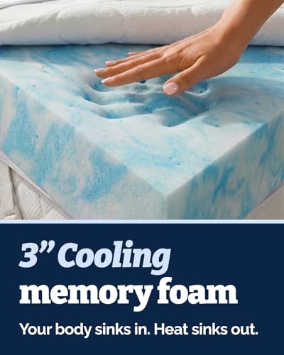 Image of Memory Foam Mattress Topper & Cooling Cover - Dorm Room Essentials - 3 Inch | Plush, Thick & Comfy, Pain & Pressure Relief, Twin XL Size Mattress Pad w / Straps & Removable Washable Cover, Oeko-Tex