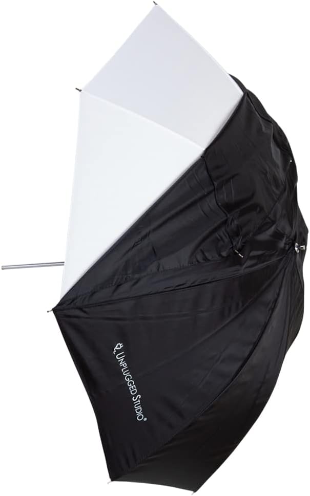 UNPLUGGED STUDIO 33" Convertible Umbrella – White Reflective/Shoot-Through with Satin Fabric and Fiberglass Ribs for Studio Flash and Speedlite Lighting - UN-053