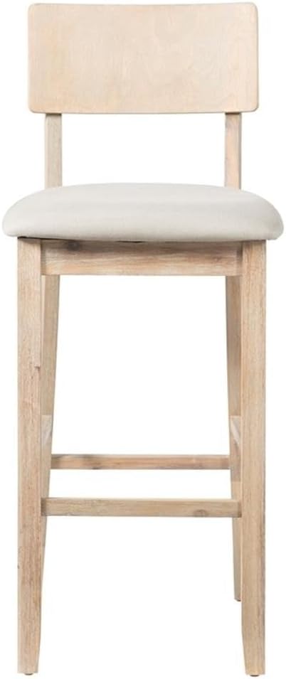 Riverbay Furniture 31.5" Bar Stool, Gray Fabric Upholstery, Acacia Wood Frame, Rustic Gray Wash Finish, Transitional Style, Cushioned Seat, 43"H x 18.5"W x 21"D, Bar Height Stool for Home Kitchen or