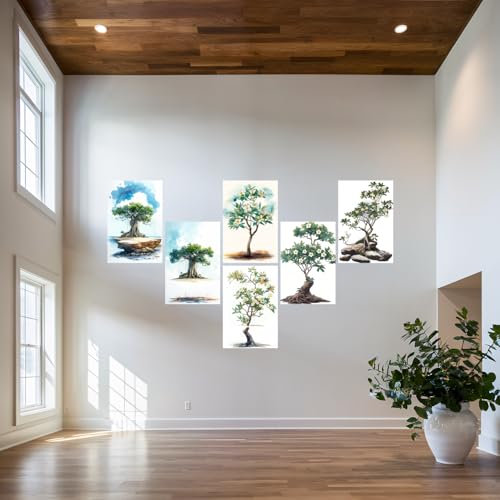 Image of SiddArtify Tropical Watercolor Botanical Tree - Plumeria Print Set - 300GSM Board - 8x12 Inch - Pack of 6 Wall Room Decoration art Poster Prints