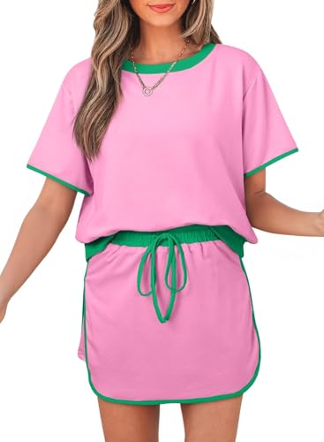 Opemiby Fashion Summer Two Piece Set Crewneck Tshirt and Short