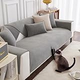 DUJUIKE Copridivano 3 Posti con Penisola, Copridivano universale antiscivolo, Cuscini per divano in ciniglia, Con corrimano, Copricuscini Divano, prischienale Adatto per soggiorno (Grigio, 90x160 cm)