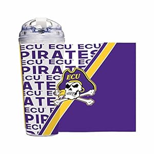 Rico Industries NCAA East Carolina Pirates Standard 24oz Acrylic Tumbler with Hinged Lid, Officially Licensed Double Wall Tumbler with Straw