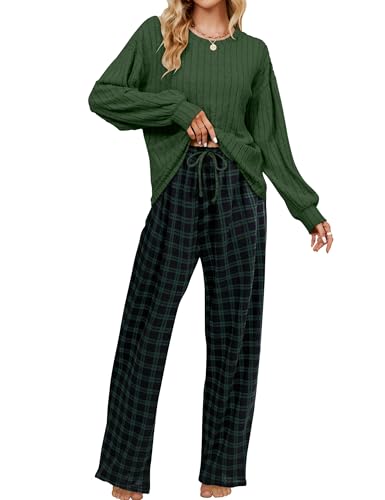 Image of Blooming Jelly Women Ribbed Long Sleeve Pajama Sets Fall Loungewear Pockets